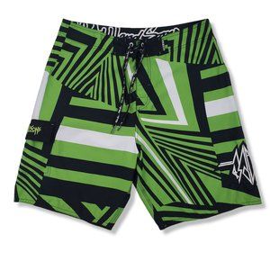 Maui and Sons Mens Surf Board Shorts Green Black Geo Print Size 34